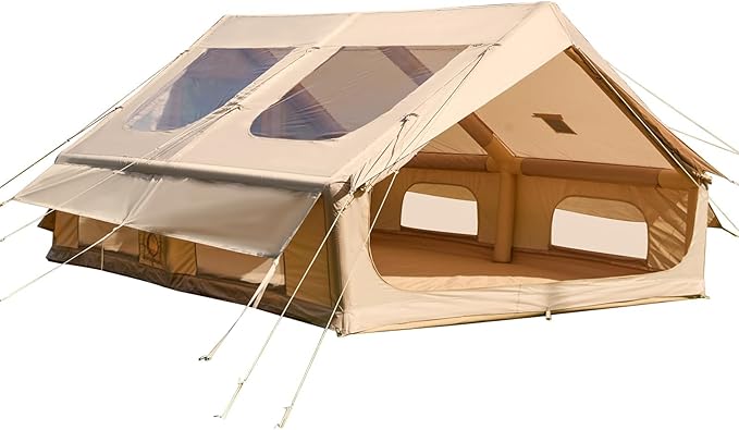 2026 Upgraded Inflatable Tents for Camping 6-8 Person Blow Up Tent with TPU Skylight Mesh Windows Stove Jack &amp Pump Easy Setup 4 Season Large Inflatable Tent Waterproof &amp Windproof