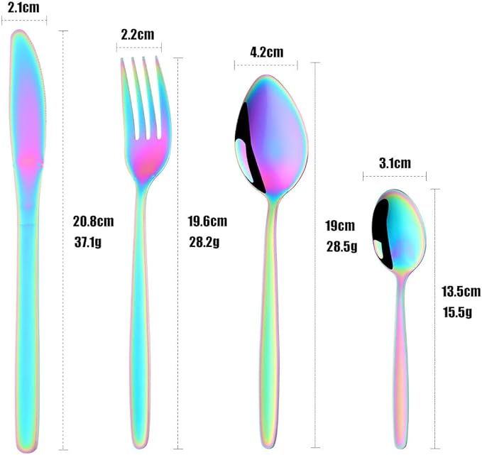 BuyGo Rainbow Silverware Flatware Set 16-Piece Light Weight Stainless Steel Eating Utensil Service for 4 Include Knife Fork Spoon Dishwasher Safe