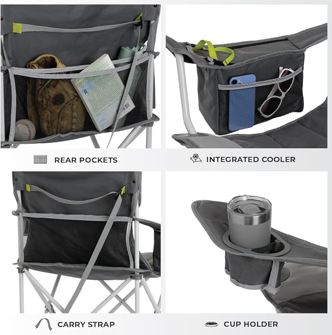 CORE Padded Quad Chair with Built-in Cooler | Folding Chair with Cupholder &amp Storage Pocket for Indoor Home or Outdoor Camping | Perfect for Concert Seat Sports Beach Travel &amp Picnic