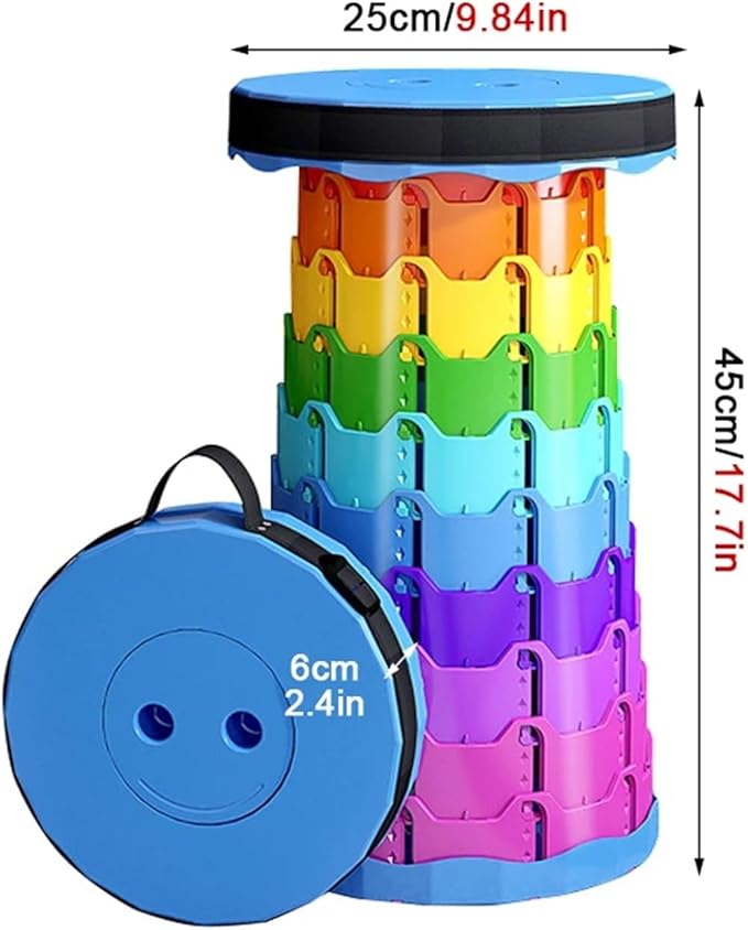 The Latest Portable Fun Casual Round Folding Chair Adjustable Plastic Fishing Stool Rainbow Telescopic Stooltool(Colorful Orange)