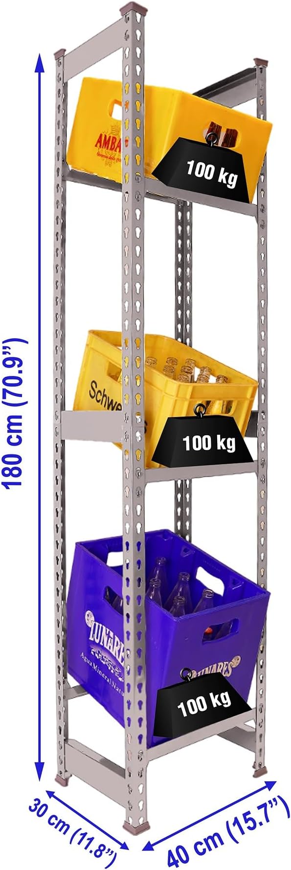 Simon Rack Drinks Crate Rack for 3 Crates 1800 x 400 x 300 mm Grey Freestanding Metal Shelf for Water Crates Beer Crates or Drinks Crates for Kitchen Garage or Cellar