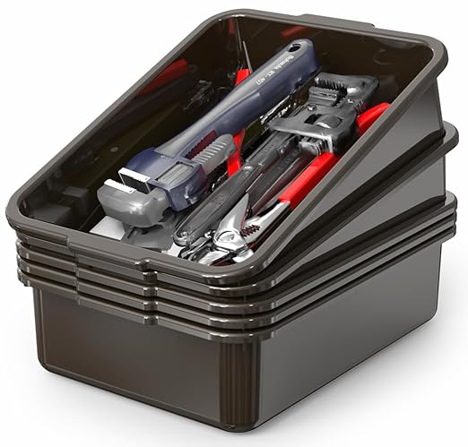 WYT 5-Pack Commercial Bus Tubs Box/Tote Box Brown Plastic Storage Bin with Handles/Wash Basin Tub (8 Liter)