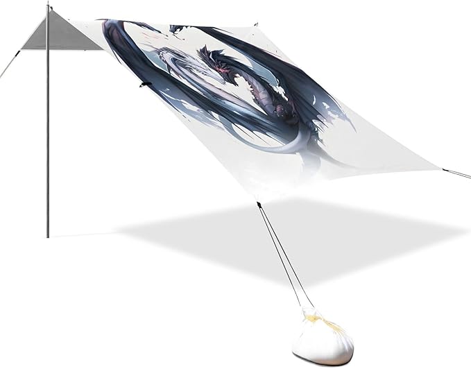 Beach Tent Sun Shelter Black-White Dragons Lightweight &amp Easy Setup Beach Shade Canopy for Camping Fishing