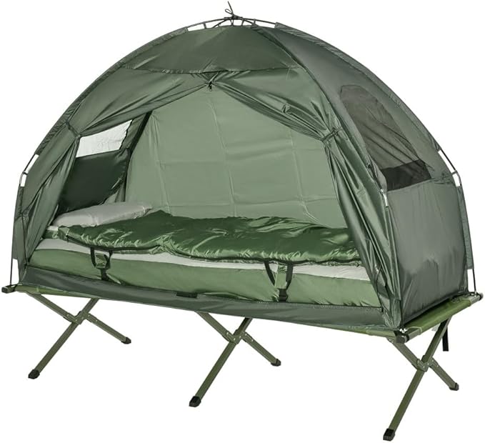 Portable Camping Cot for AdultsFolding Cot for Sleeping with Mattress Elevated Tent and Sleeping Bag Multifunctional Outdoor Tent Cot Bed 1 Person
