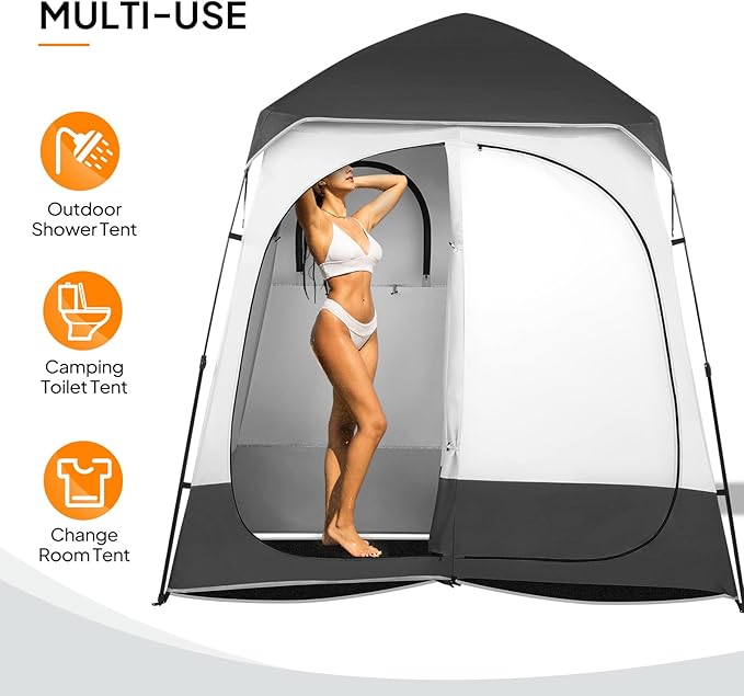 VINGLI 2 Room Shower Tent 7.5 FT Instant Pop Up Shelter with Carrying Bag Privacy Changing Room TentPerfect for Portable Toilet Camping Dressing Outdoor Indoor Easy Set Up