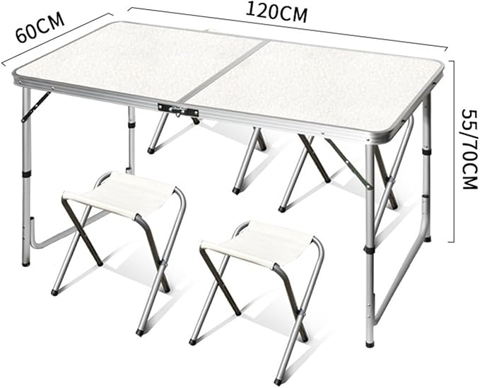 Aluminum Folding Camping Table Set with 4 Stools Adjustable Height