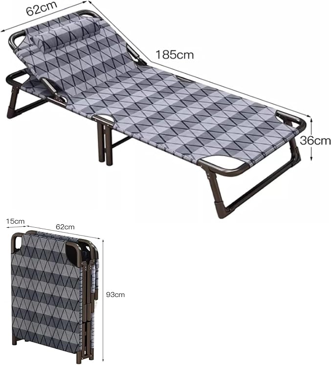 Thickened Tube Frame Camping Cot 6-Position Folding Chaise Lounge Chair Portable Folding Bed for Sleeping Office Folding Cot