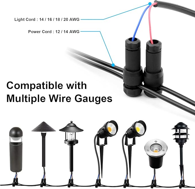 50 Pack Low Voltage Landscape Light Wire Connector Outdoor 14-20 Gauge Cable Connectors for Landscape Path Lights Work with Malibu Paradise Moonrays and More