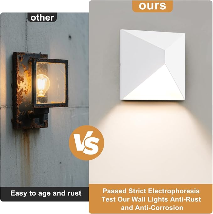 QQCherry Outdoor Light Fixture Wall Mount with 3 Lighting Modes White LED Exterior Lighting fixtures for Outside Modern Front Porch Lights Waterproof Black Wall Sconce for House