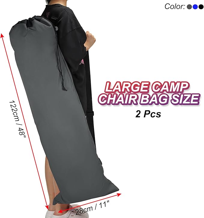 PATIKIL 47 Inch Camp Chair Replacement Bags 2 Pack Heavy Folding Camping Chair Bag 900D Oxford Large Mouth Storage Bags with Shoulder Strap for Travel Camping Gray