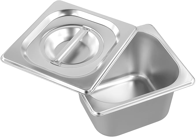HOIGON 4 Pack 1/6 Size Steam Table Pan with Lids 4 Inch Deep Stainless Steel Hotel Pan Anti-Jam Steam Pans Half Size Hotel Pans for Buffet Restaurants Catering