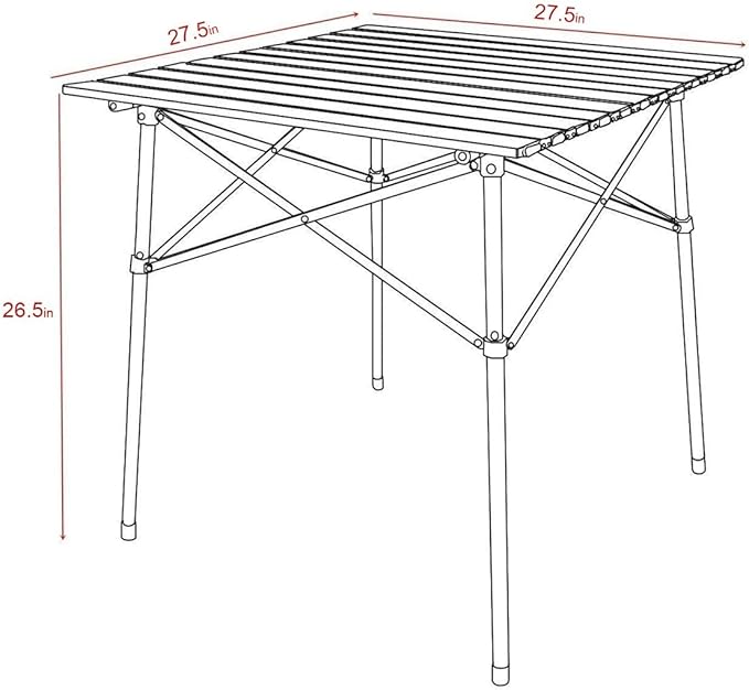 Portal Lightweight Aluminum Folding Square Table Roll Up Top 4 People Compact Table with Carry Bag for Camping Picnic Backyards BBQ Brown