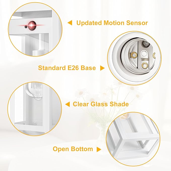 15 Motion Sensor Outdoor Lights 2 Pack Large White Outdoor Light Fixture 3 Lighting Modes Waterproof Anti-Rust Wall Sconces Exterior Lighting Fixtures for Front Door Porch Garage