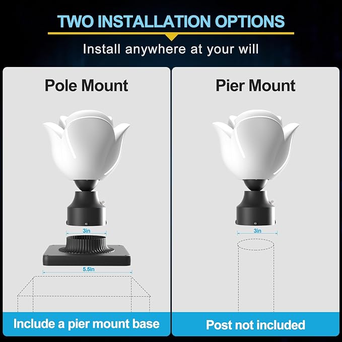 Lightdot 2 Pack Outdoor Lamp Post Light Fixture Dusk to Dawn - Outside Lamp Posts Outdoor Lighting with Flower Shade for Exterior Gate Waterproof Pole Column Light with Pier Mount Base