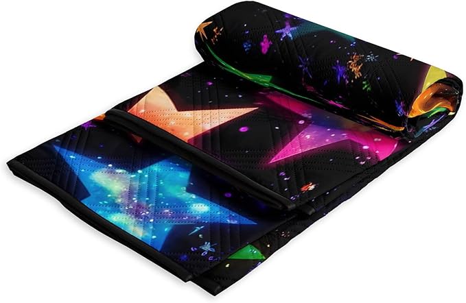 Outdoor Picnic Blanket Portable Ultrasonic Waterproof Picnic Cartoon Stars Colorful Printed Camping Beach Mat for Sand and Wet Grass Hiking (Colorful Stars-2 L