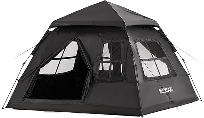 Blackdog Portable Camping Tent - 2-4 Person Waterproof Instant Pop Up Tent UPF50+ Sun Protection 5㎡ Large Space for Family Car Camping &amp Traveling Easy Setup (Black)
