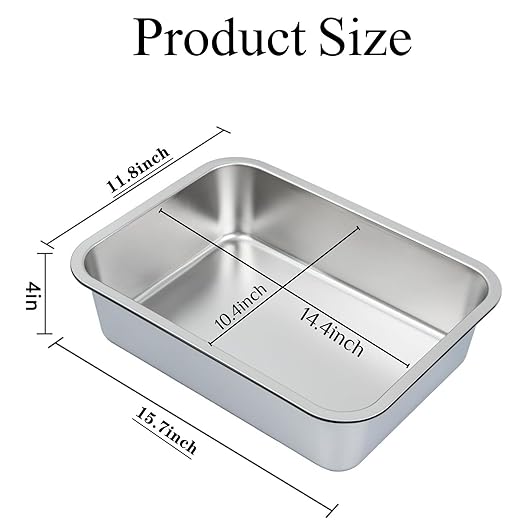 2 Pcs Stainless Steel Bus Tubs with Lid Deep Food Grade Meat Processing Tubs Lug Wash Basin Tote BoxBBQ Prep Tub Steam Pans for Dishwashing Kitchen Restaurant Utility