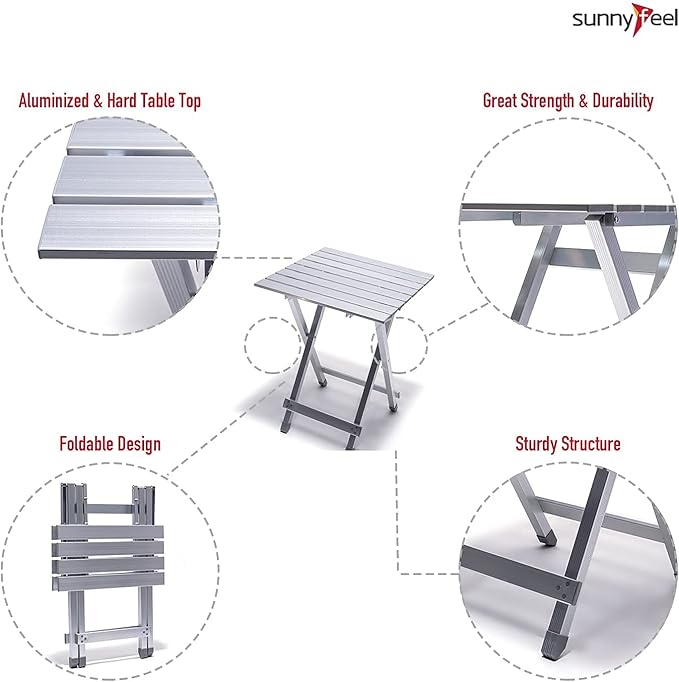 SUNNYFEEL Folding Camping Table - Lightweight Aluminum Portable Picnic Table 18.5x18.5x24.5 Inch for Cooking Beach Hiking Travel Fishing BBQ Indoor Outdoor Small Foldable Camp Tables