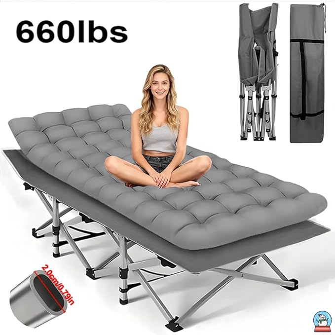 Camping Bed with Mattress Maximum Load Capacity 560-760 pounds can be Used as Travel Equipment Office Lunch Break Beach Vacation and Family Leisure (75in-660lbs)