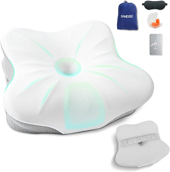 SAHEYER Memory Foam Travel Cervical Pillow Small Camping Pillows for Sleeping with Strap Neck Support Camping Gear Accessories - Travel Essentials for Sleeping Backpacking Hammock Gray