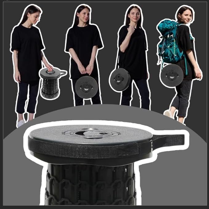 ALEVMOOM 18 Collapsible Stool 800lbs Max Weight Heavy Duty Portable Retractable Folding Telescoping Foldable Camping Stool for Adults Outdoor Fishing Travel BBQ (Black)