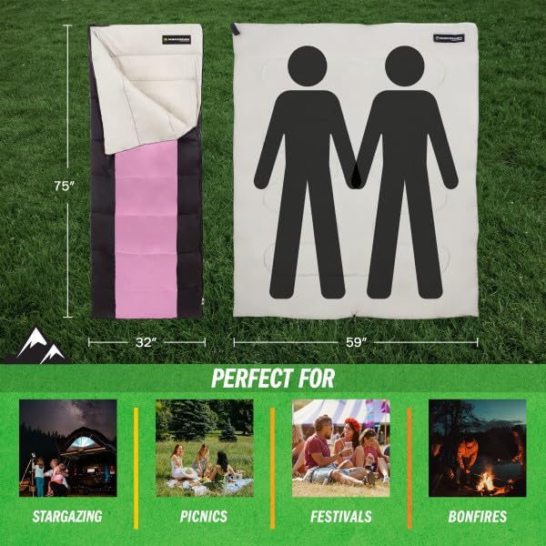 Sleeping Bag - 3 Season Warm and Cool Weather Sleeping Bags for Adults Teens and Kids - Lightweight Compact Spring Summer Fall Camping Sleeping Bag - Camping Essentials by Wakeman