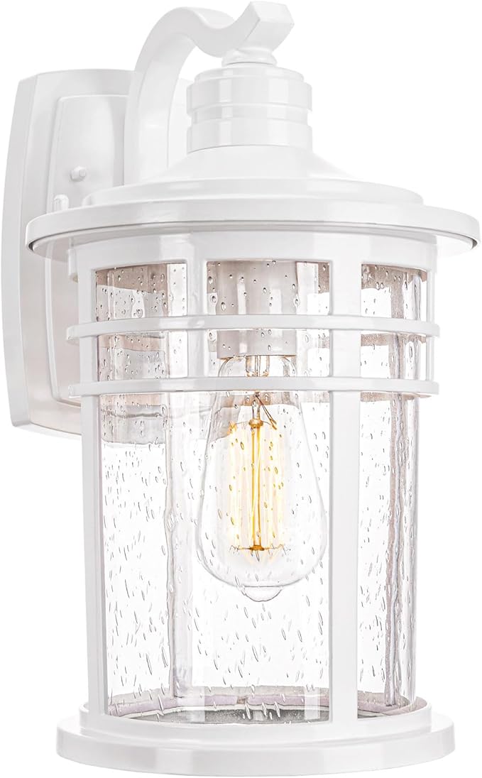 Darkaway Large Outdoor Porch Lights Wall Mount 15inch Outdoor Wall Sconces with Seeded Glass Waterproof Exterior Lights for Patio Yard House Hallway Doorway Garage(Large White)