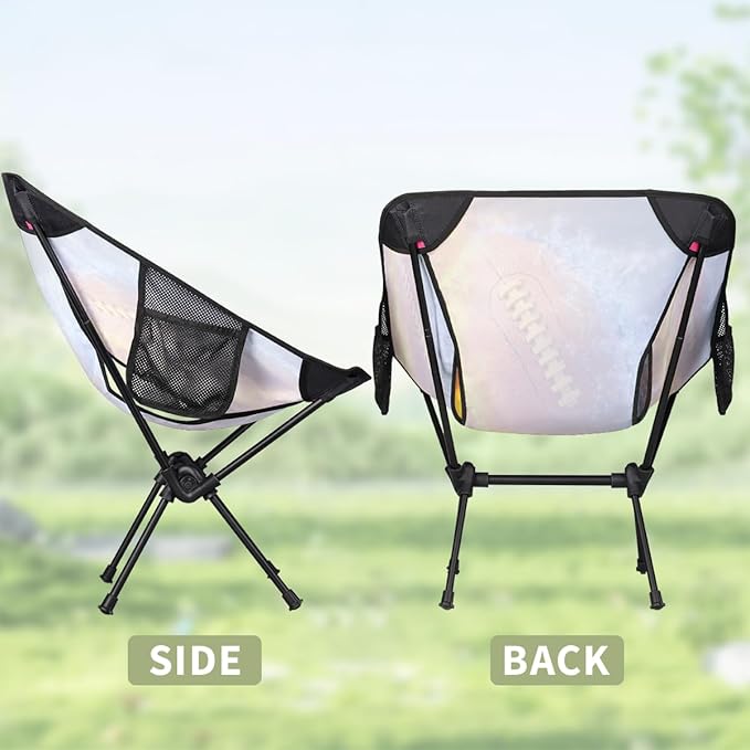 Ice Fire Collision Rugby Camping Chair Folding Backpacking Chair Portable Lightweight Outdoor Chairs with Side Pockets for Hiking Beach Picnic