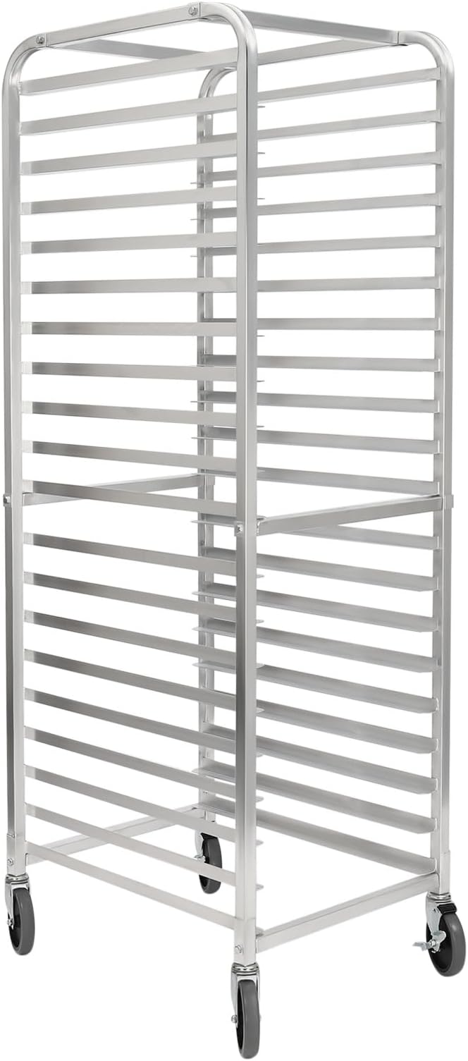 PERFERATE 20 Tier Bun Pan Rack Bakery Racks with Brake Wheels Commercial Aluminum Sheet Pan Rack Bread Cooling Sheet Pan Rack Speed Racks for Kitchen 26 L × 20.5 W × 69 H