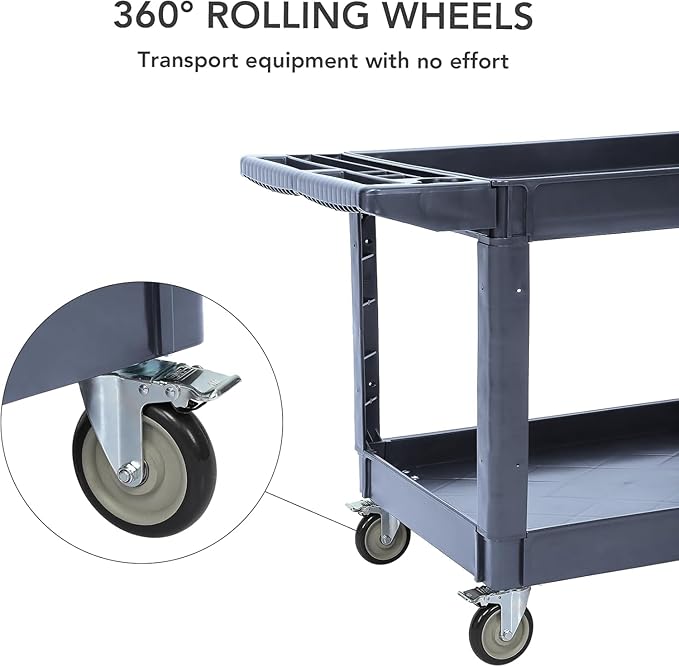 Utility Service Cart with Wheels and Two Trays Service Cart 2-Shelf 500lbs Rolling Utility Cart for Warehouse/Garage/Cleaning/Manufacturing 2 Tier Heavy Duty Uline Tool Cart 45X25 Gray
