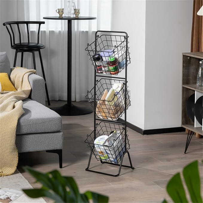 Multi functional iron storage rack three-layer floor standing vegetable and fruit basket living room bathroom balcony universal storage rack