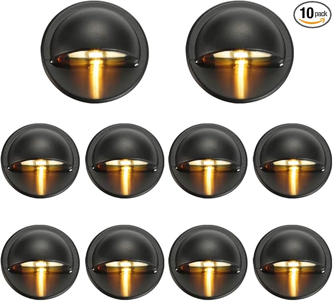 FVTLED Pack of 10 Warm White Low Voltage LED Deck Lights kit Φ1.38 Outdoor Garden Yard Decoration Lamp Recessed Landscape Pathway Step Stair Warm White LED Lighting Black