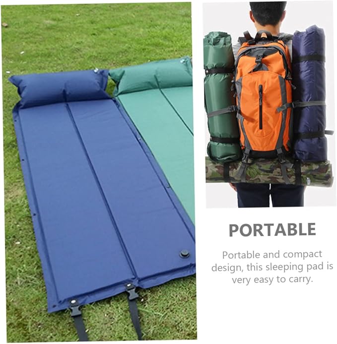 Inflatable Camping Pad Portable Wear Resistant Sleeping Mat with Design and Pillow Outdoor Sleeping Pad for Hiking Picnic and Camping Use