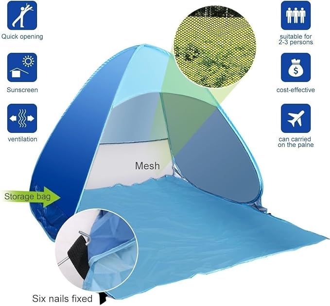 Pop Up Beach Tent UPF 50+ for UV Sun Protection Camping Tent Waterproof Beach Umbrella for Family Portable Sun Shades for Outdoor Patio Fishing PicnicPool Parties (Green)