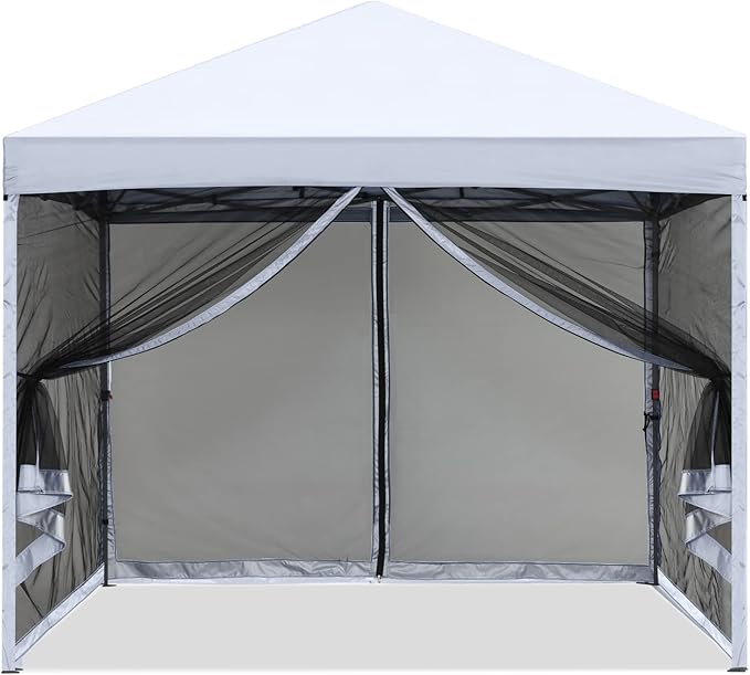 MASTERCANOPY Pop-Up Setup Outdoor Canopy with Netting Screen Walls (8x8 White)