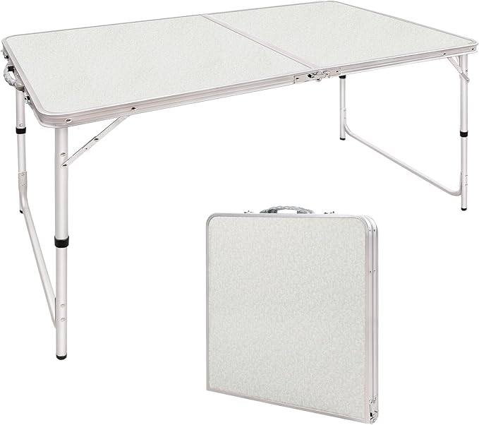RedSwing 4ft Aluminum Camping Table 48x24 Inch Portable Folding Table with Adjustable Height Lightweight for Outdoor Picnic Beach BBQ Camping &amp Indoor Use