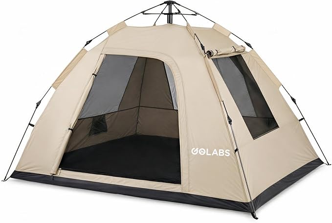 Golabs CT3 2 Person Instant Camping Tent 1-Minute Setup by Pre-Attached Pole 4 Side Mesh &amp Door Ventilation Lightweight 4.8lbs Portable Design with Carry Bag Inner Storage Pockets &amp Hooks