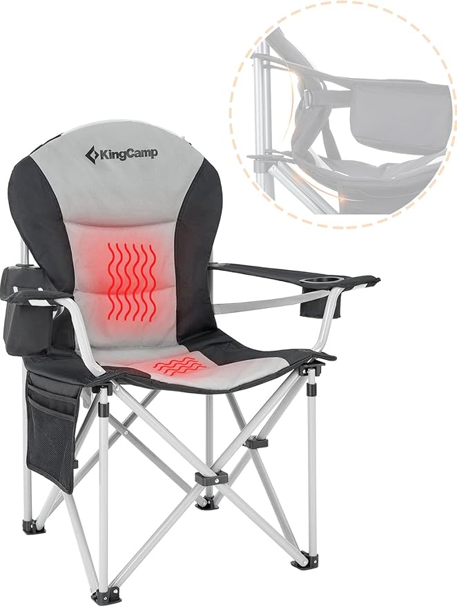 KingCamp Heated Camping Chairs with Lumbar Support Oversized Camp Chairs for Adults with Heating Folding Heated Chairs with USB Padded Camping Chair Outdoor Autumn(NO Battery)