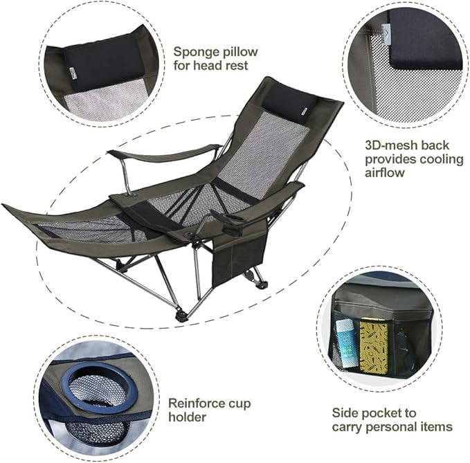 OUTDOOR LIVING SUNTIME Camping Folding Portable Mesh Chair with Removabel Footrest…