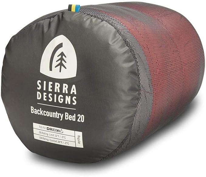 Sierra Designs Backcountry Bed 20 Degree Sleeping Bag with 650 Fill Dridown - Lightweight Zipperless Down Sleeping Bag for Camping &amp Backpacking -Men Women &amp 2 Person