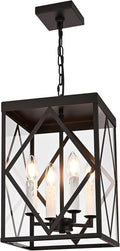 Exterior Hanging Lantern Porch Pendant Lights with Clear Glass Oil Rubbed Brozne Outdoor Pendant Light Adjustable Outside Chandelier Ceiling Mount or Front Porch Entrance Patio Foyer 4 Light