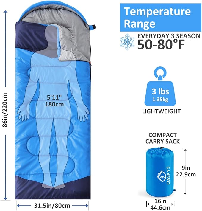 oaskys Camping Sleeping Bag - 3 Season Warm &amp Cool Weather - Summer Spring Fall Lightweight Waterproof for Adults Kids - Camping Gear Equipment Traveling and Outdoors