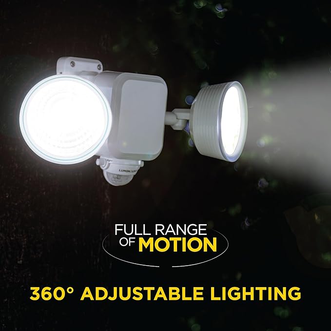 Limitless Innovations Lumenology Dual Security Motion Sensor Spotlights with Adjustable Heads and Sensitivity - Ultra-Bright 1000 Lumen LED Flood Light - Waterproof/Outdoor (White)