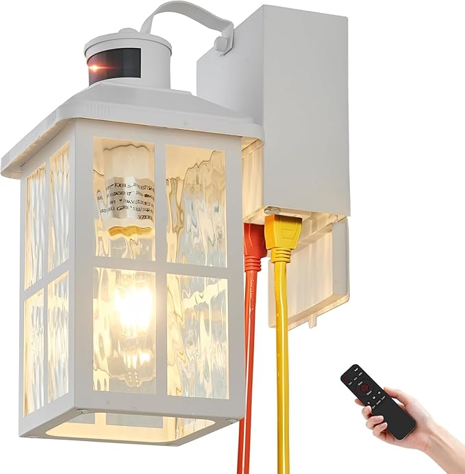 Porch Light with GFCI Outlet with Remote Dusk to Dawn Outdoor Lighting with Outlet Upgraded 4 Lighting Modes Motion Sensor Outdoor Lights Waterproof Outside Lights for House Patio Garage Front Door