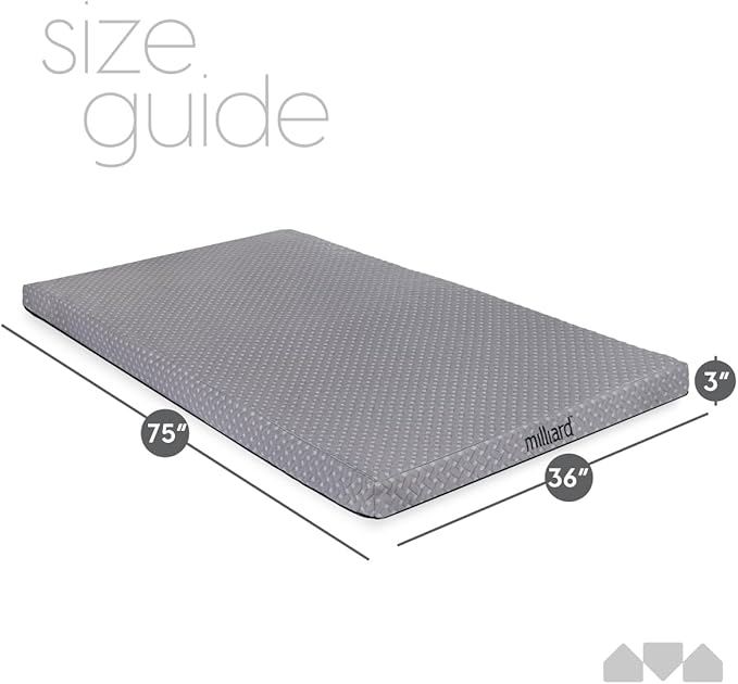 Milliard Camping Mattress Portable Memory Foam Roll Up Floor Mat/Pad for Travel or Home with Washable and Waterproof Cover + Free Carry Case Included (Twin Size - 75x36x3)