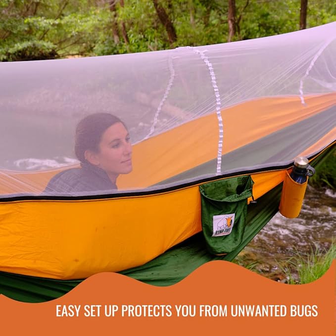 X-Large 2 Person Camping Hammock with Mosquito Net - Compact Double Hammock with Bug Net Pocket Tree Straps &amp Heavy Duty Carabiners - Parachute Grade Nylon Can Hold Over 600lbs of Weight