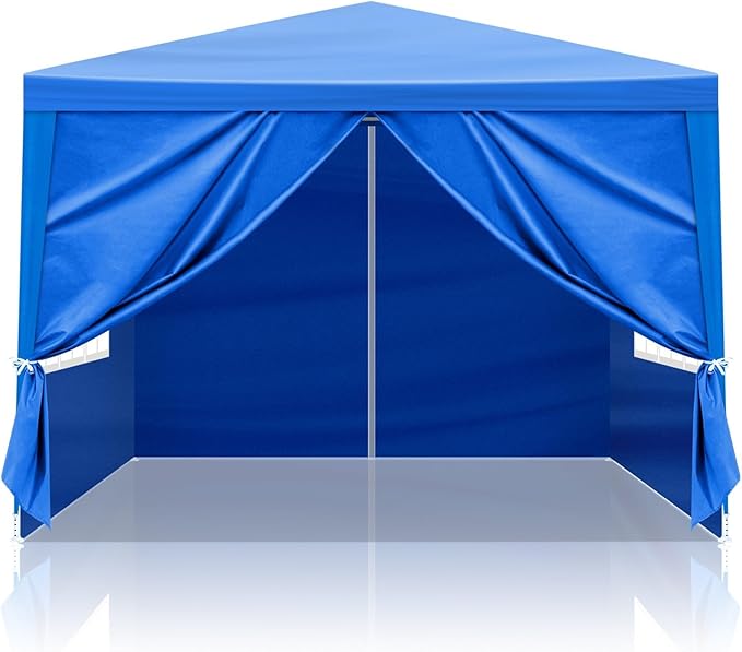 10 * 10ft Blue 4-Sided pergola PE Cloth Spray Coated Iron Pipe Spiral Pipe