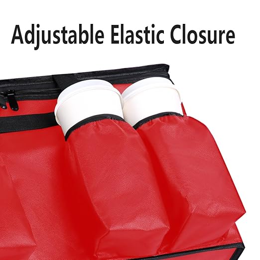 musbus Insulated Food Delivery Bag with Cup Holders/Drink Carriers Premium XXL Great for Beverages Grocery Pizza Commercial Quality Hot and Cold Red-bt 23W * 14D* 15H cup sleeve insulation