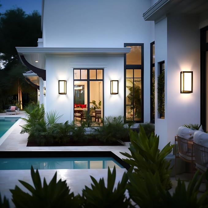 Black Modern Wall Mount Lights IP65 Aluminum Outdoor Porch Light 12W 3000K-6000K 2 Pack Exterior Wall Sconces for House Backyard Hallway
