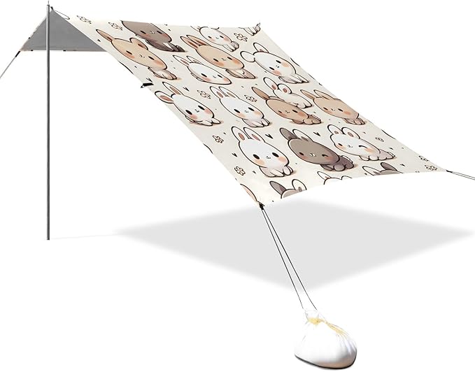 Cute Rabbit Camping Sun Shelter Beach Tent Portable Beach Sun Shade Outdoor Canopy for Camping Trips Fishing Picnic